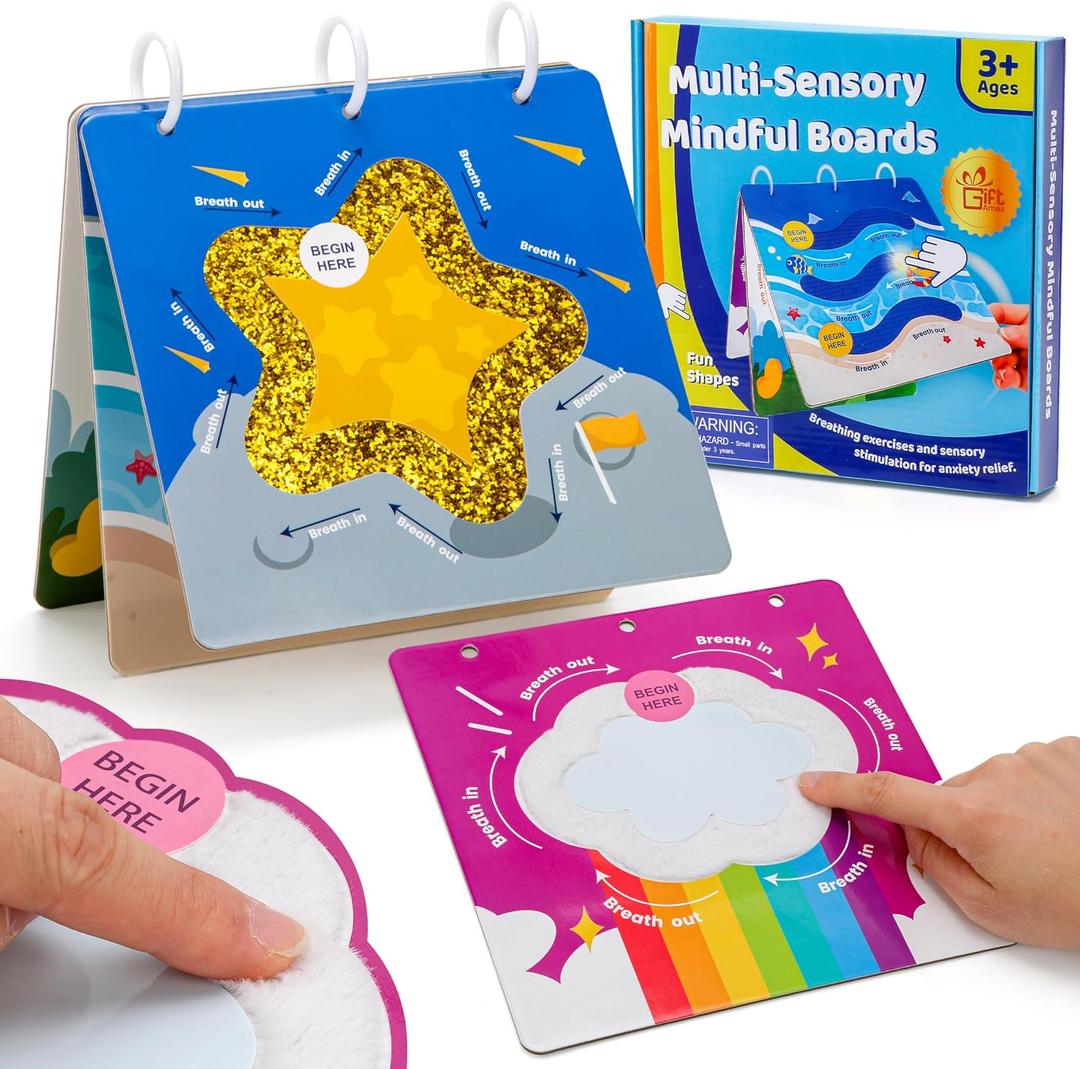 GiftAmaz Multi-Sensory Mindful Maze Boards, Textured Sensory Calming Toys for Kid, Finger Path Breathing Board, Calming Corner Items Social Emotional Learning, Mindful Sensory Cardboard Box for Kid 3+