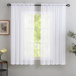 MYSTIC-HOME White Sheer Curtain Panels 72 Inch Length, Light Filtering Window Curtain Drapes Treatment for Living Room, Breathable Rod Pocket Sheer Curtains for Bedroom, 2 Panels, Each 52" Wx72 L