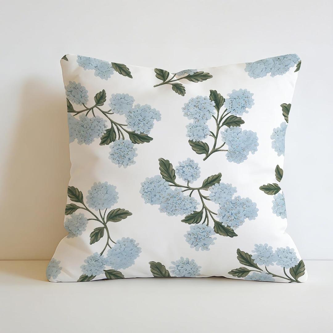 Blue Hydrangea Pillow Cover 18x18 Double-Sided, Vintage Blue Green Hydrangea Flower Summer Seasonal Decorative Throw Pillow Cover for Home Bedroom Couch Bed