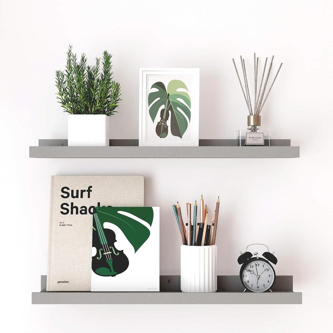 Floating Shelves for Wall Decor, Long Wall Mounted Storage Shelf for Bedroom, Living Room, Bathroom, Kitchen, Nursery, Modern Display Picture Ledge Shelf with Lip Set of 2-24 Inches, Grey, 23.6in