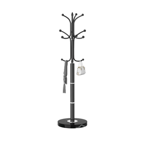 Metal Coat Rack Freestanding, Sturdy Coat Rack Stand with Natural Marble Base, Modern Black Coat Racks Tree Hats Hanger Holder Stand for Entryway, Hallway, Office(12 Hooks)