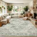 Garvee Sage Green 9x12 Area Rugs for Living Room, Boho Vintage Non-Slip Washable Rug Low Pile Stain Resistant Soft Foldable Large Carpet for Bedroom Dining Home Decor