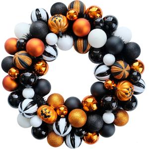 Happy Halloween Wreath for Front Door, 18 Artificial Ball Wreaths Door Decor for Home Halloween Party Decorations (18in)