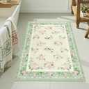 LIVEBOX Washable Rug 2x3 - Indoor Entry Way Rug Boho Low-Pile Small Throw Rugs for Front Door Kitchen,Floral Doormat Carpet Non-Slip French Country Indoor Rugs, Light Green