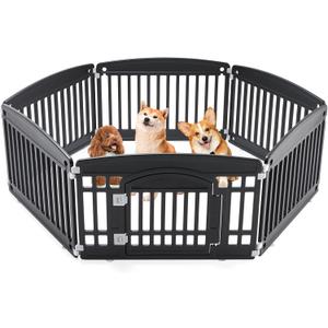 Sweetcrispy Plastic Dog Playpen, 6 Panels 24" Expandable & Durable Pet Fence for Medium Dogs - Indoor & Outdoor Portable Puppy Playpen with Secure Locking Door, Black