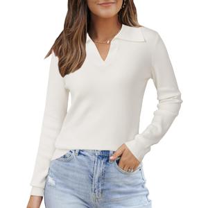 Arach&Cloz Womens Wool Blend Collared Polo Pullover Spring Sweaters Business Casual Outfits 2026 (Small, Off-white)
