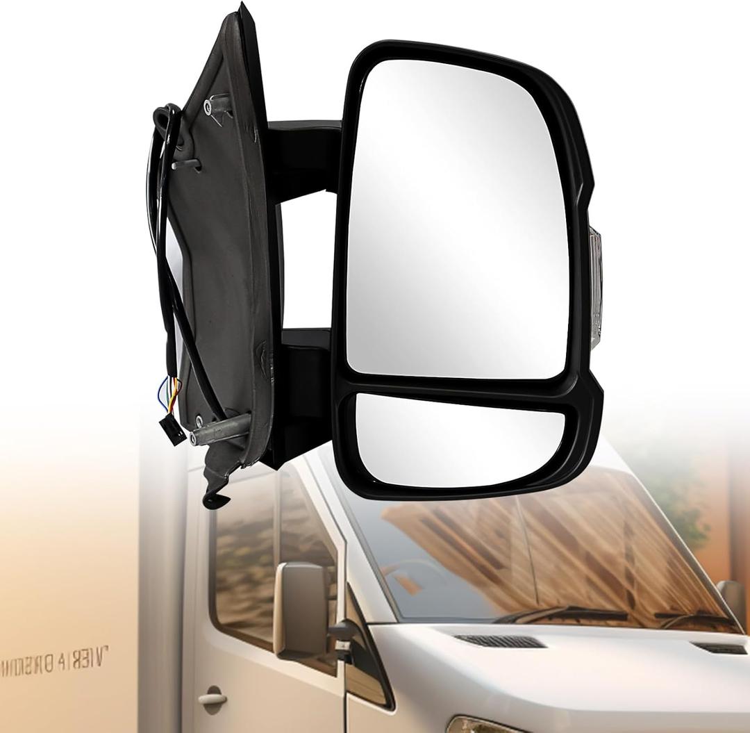 Passenger Side Mirror Fit Ram ProMaster 1500/2500/3500 2014-2023 Rear View Mirror w/Turn Signal/Heated P ower Glass Black Replacement for 5VE98JXWAD Right (8 pins) (Right Side)