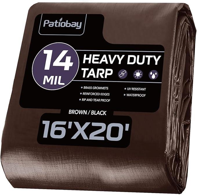 Tarp Waterproof 16' X 20', Heavy Duty Tarp 14 Mil Multipurpose Protective Cover Large Tarps UV All Weather Resistant Outdoor Waterproof Tarps for Shelter Camping, Green/Brown