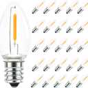 25 Pack LED C7 Light Bulbs - Clear Glass LED E12 LED Night Light Bulbs, 0.6W Equivalent to 7W, for Candles Chandeliers Replacement Bulbs & Christmas Tree Light Bulbs, E12 Base, Warm White