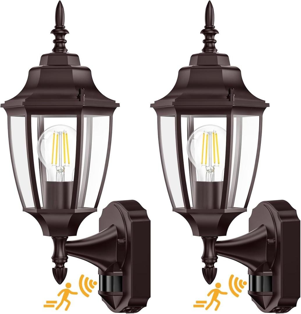 Lamomo Outdoor Wall Sconce, 2 Pack Dusk to Dawn Motion Sensor Bronze Outdoor Light Fixtures Wall Mounted, Exterior Aluminum Waterproof Porch Lights for Patio Front Door Garage