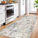 3x8 Washable Non-Slip Runner Rug Modern Abstract Neutral Wide Carpet Runner for Kitchen, Hallway, Entryway, Bathroom, Bedroom Low-Pile Thin Floor Mat (Blue Brown)