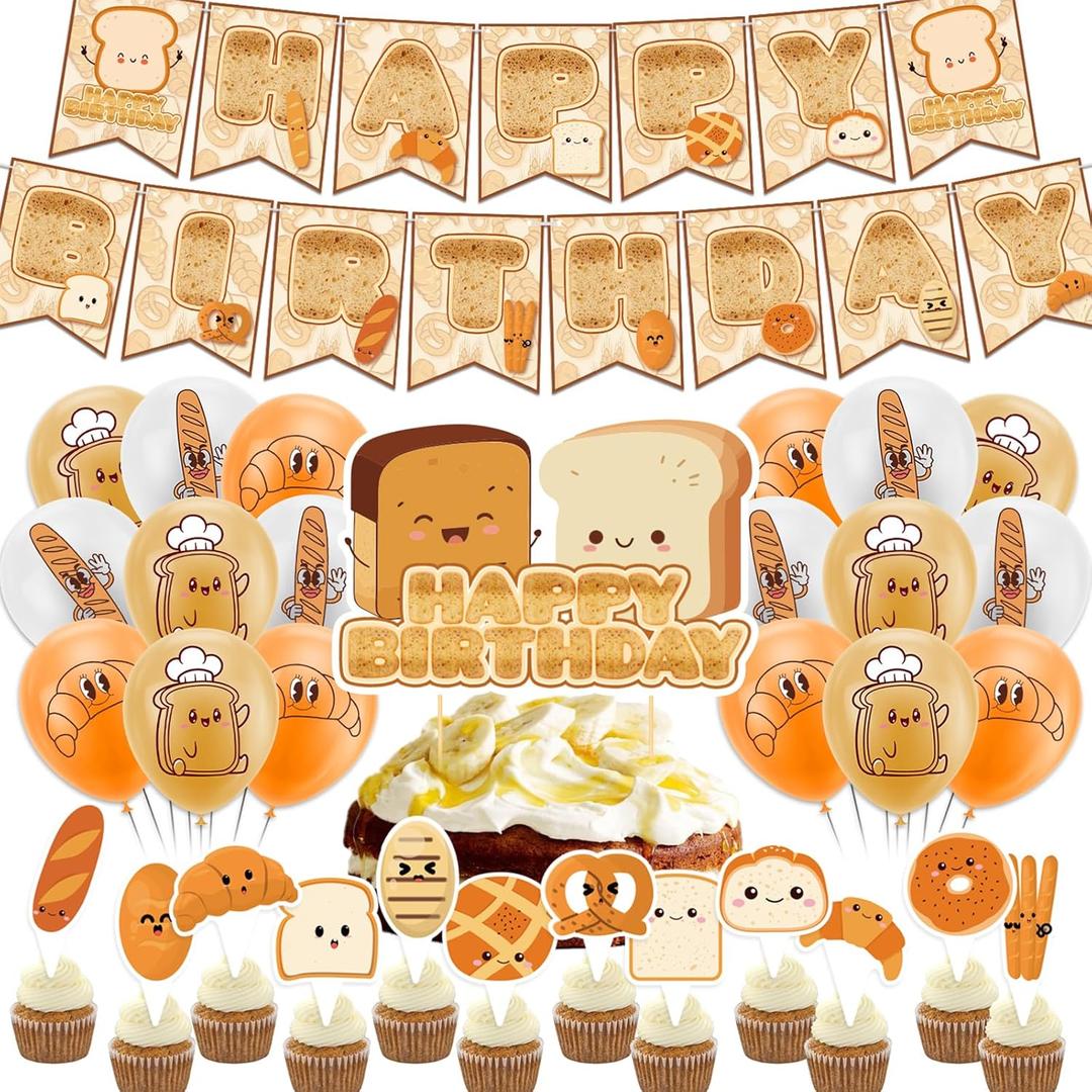 Toast Bread Birthday Party Supplies - Includes Banner, Cake Topper, Cupcake Toppers, Balloons for Bread Theme Party