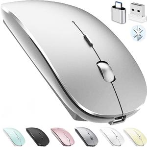Bluetooth Wireless Mouse for Laptop mac MacBook ipad MacBook air MacBook pro pc Desktop Computer Windows Chromebook Notebook (Silver)