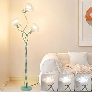 MUMENG 3 Heads Flower Floor Lamp, Vintage Corner Floor Lamp with Flexible Neck Shaft, Standing Lamps Tall Lamp for Home Decor, Living Room, Bedroom, Office, Lily of The Valley Lamp