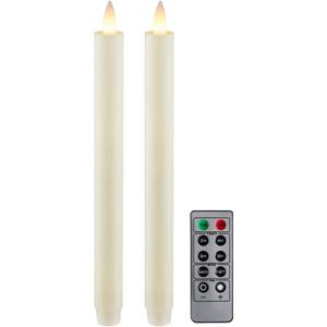 Flameless Taper Candles Flickering with Remote and Timer, 3D Moving Flame Taper Candle Battery Operated to 400 Hours, 9 Inch Window Candles, (Ivory)