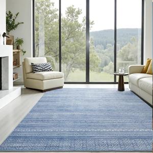 ThreadGlobe Patterned Washable 8x10 Area Rugs Modern for Living Room, Blue