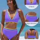 popvil High Waisted Bikini Set for Women Two Piece Tummy Control Swimsuit Color Block Bathing Suit Beach Vacation 2026 (Purple, L)