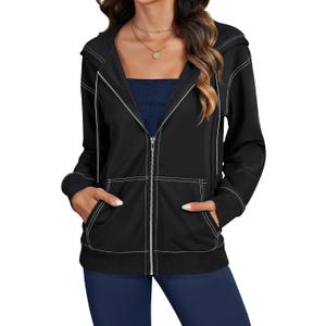 LYANER Women's Zip Up Hoodie Lightweight Long Sleeve Jackets With Zipper Fall Fashion Hooded Sweatshirt (Black, M)