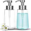 Doiliese Soap Dispenser, Glass Hand Soap Dispenser with Rust Proof Pump, 16oz Liquid Soap Container with Waterproof Labels, Dish & Hand Soap Pump for Bathroom, Kitchen, Brushed Nickel, Pack of 2