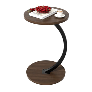 Round Side Table, C Shaped End Table for Couch, Sofa and Bed, Mid Century Modern Small Bedside Table Nightstand for Living Room, Bedroom, Corners and Office(Walnut)