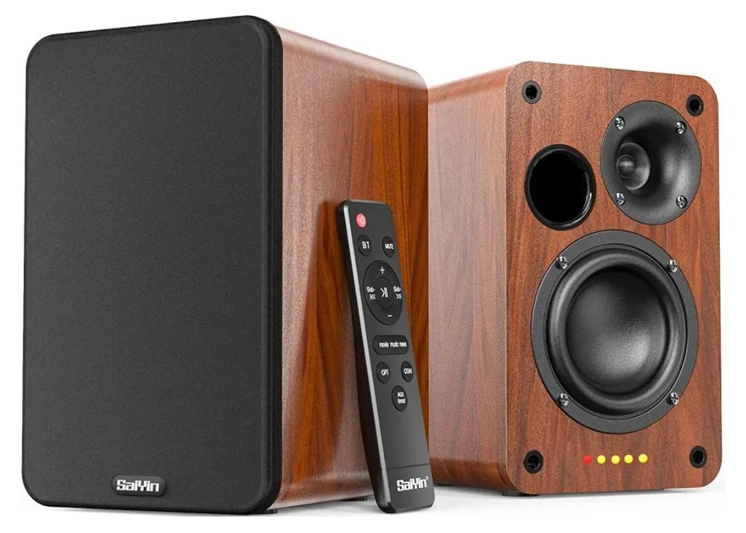 Saiyin Bluetooth Bookshelf Speakers, 30W X 2 Powered TV Speakers with 3.5 Inch Woofer, Turntable Speakers with Optical/AUX/RCA Input for PC and TV