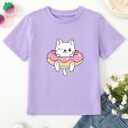 Girl's Cute Cat Graphic T-Shirts Funny Animal Lover Tee (Purple) Size: 6Y