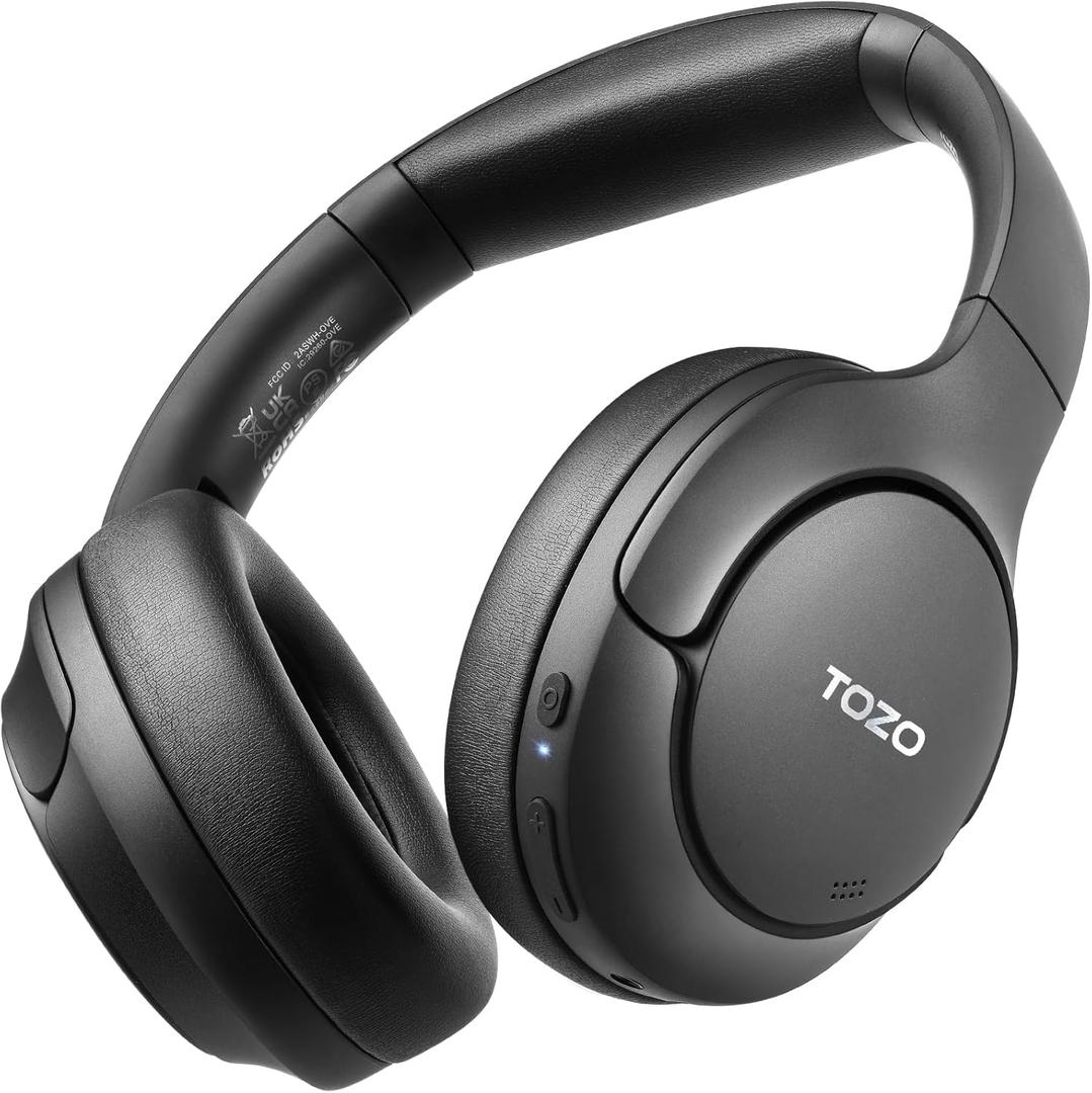 TOZO HT2 Hybrid Active Noise Cancelling Headphones, Wireless Over Ear Bluetooth Headphones, 60H Playtime (Black)