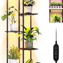 Bstrip Indoor Plant Stand with Grow Lights, 7 Tier Corner Wooden Tall Stand for Indoor Plants with 50W(5x10W) LED Grow Light Panel, Full Spectrum Dimmable Light with Timer for Garden, Living Room