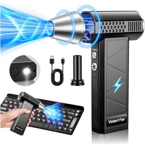 Upgraded Electric Air Duster, 360,000RPM Compressed Air Duster with Brushless Motor, LED Light, Cordless Rechargeable 4-Gear Mini Blower Jet Turbo Fan for Car, Keyboard, PC, Home, Outdoor (Black)