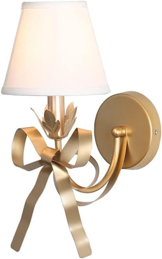 Gold Bedside Wall Mount Light, Modern Wall Decor Set of 2 Wall Sconce Lights Fabric Shade Creative Bow Wall Lamps Perfect for Bedroom Living Room Girls Room Reading Room and Hotel (1 Pack)