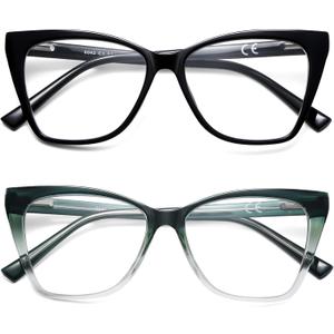 Oversized Reading Glasses Women Cat Eye Photochromic Computer Reader Stylish Ladies Designer Fashion Big Unbreakable Eyewear (Photochromic (C1black+c2dark Green)), Magnification Strength: 1.5 Diopters