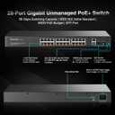 MokerLink 24 Port Gigabit PoE Switch, 2 Gigabit Ethernet Uplink, 2 Gigabit SFP, 400W IEEE802.3af/at, Rackmount Unmanaged Plug and Play Network Switch