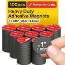 Strong Ceramic Round Magnets With Adhesive Backing (1x0.15"/25x4mm, 100 pcs) - Heavy Duty Sticky Magnets, Non-Corrosive, Versatile For Home, Office, Workshop, Whiteboard, Fridge And Hobby Use