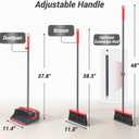 Broom with Dustpan Combo Set, Long Handle Upright Standing Self-Cleaning Broom and Dustpan Set for Pet Hair & Dust Cleanup, Indoor Outdoor Use for Home, Kitchen, Office, Red & Gray