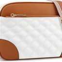 FYY Small Crossbody Bags for Women Quilted Vegan Leather Crossbody Purses for Women Travel with Adjustable Shoulder Strap (White and Brown)