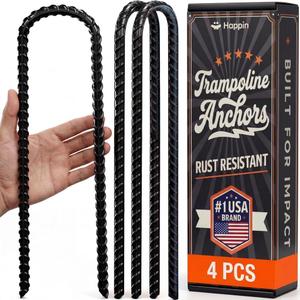 Happin 12 Inch Trampoline Anchors, Trampoline Stakes, Ground Stakes Heavy Duty, Ground Anchors Screw in, Trampolines Accessories, Tent Anchors, Yard Spikes, Galvanized Steel (4 Pack, Black)