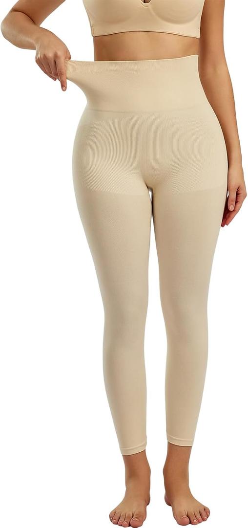 Women Shapewear Leggings High Waist Footless Tights Tummy Control Butt Lift Thigh Slimmer Compression Pants (Large, Nude)