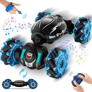 RC Cars, Gesture Sensing Stunt Car Toys for Boys Girls 6-12 Year Old, 2.4Ghz 4WD Hand Remote Control Toy 360 Rotate Transform Off-Road Drift with Lights Music, Birthday Xmas Gifts for Kids (Black)