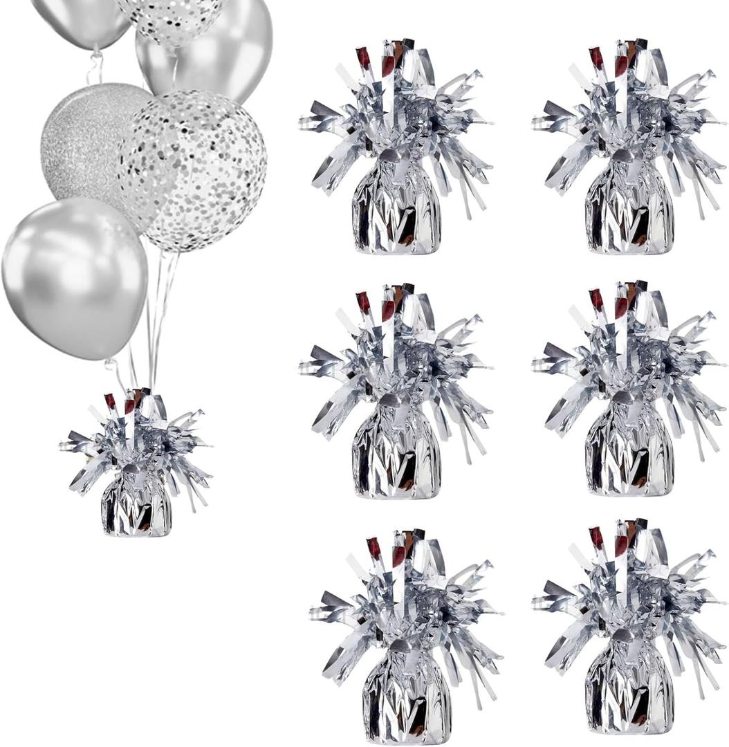 balloon weights are perfect for parties, birthdays, weddings. Each pack includes 6PCS durable weights that easily decorate balloons and elevate any celebration. (Silver 6pcs)