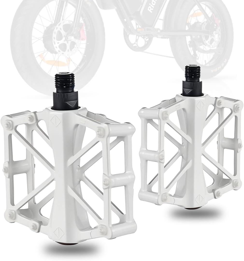White Pedals Compatible with Ridstar Q20, Bicycle Pedals for Electric Bike, Aluminium Lightweight Platform Pedal with Non-Slip Pins, Durable Flat Pedal for Electric Bicycle