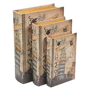 Book Safe - 3 Pack False Hollow Books, Hollowed Out Decorative Art Books with Secret Hidden Compartment Box - Hide Jewelry, Money, Valuables and More - Leaning Tower by Pisa Design