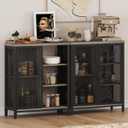 BON AUGURE Liquor Cabinet Bar for Home, Farmhouse Coffee Storage Cabinet for Kitchen, Small Wood Sideboard Buffet Station Cabinets with Door (Dark Grey Oak, 36")