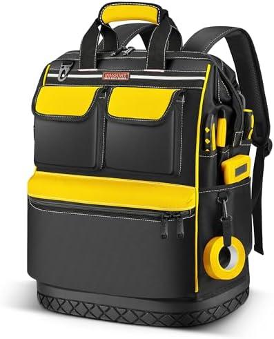 LOKASS Tool Bag Backpack, Heavy Duty Tool Backpacks with Combination Lock, Waterproof Tool Bags for Tools Storage and Organization, Black/Yellow