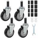 Finnhomy 4 Inch Prep Table Cater Wheels Set of 4 Heavy Duty Expanding Stem Casters Fit 7/8", 1", 1-1/2" and 1-5/8" Tube Leg for Stainless Steel Furniture Legs, Worktable, Commercial Kitchen Workbench (4" (No Brake), Black)