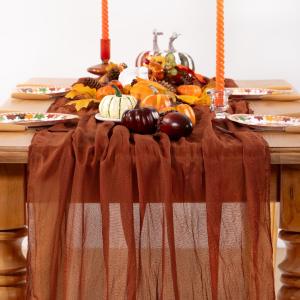 Terracotta Cheesecloth Table Runner Burnt Orange Spring Table Runner 120 Inches Rust Cheese Cloth Table Decor for Wedding Bridal Baby Shower Valentine's Day