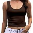 Dwnval Women's Sexy Summer Sleeveless Scoop Neck Tank Tops Slim Fit Cami Crop Top 2025 Trendy (Dark Brown, M)