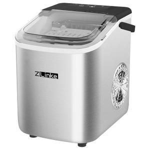 Countertop Ice Maker Machine - 6 Mins 9 Bullet Ice, 26.5lbs/24Hrs, Portable With Self-Cleaning, Scoop, and Basket (Steel)