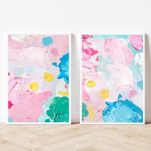 Colorful Abstract Canvas Wall Art Pink Blue Abstract Painting Shape Illustration Picture Color Block Art Poster Colorful Abstract Prints For Wall Decor Colorful Artwork For Wall 16x24inchx2 No Frame (16L" x 24W")