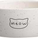 Pearhead Ceramic Meow Cat Bowl, Holds 12 oz, Whisker-Friendly Pet Dish for Food and Water, Modern Speckled White