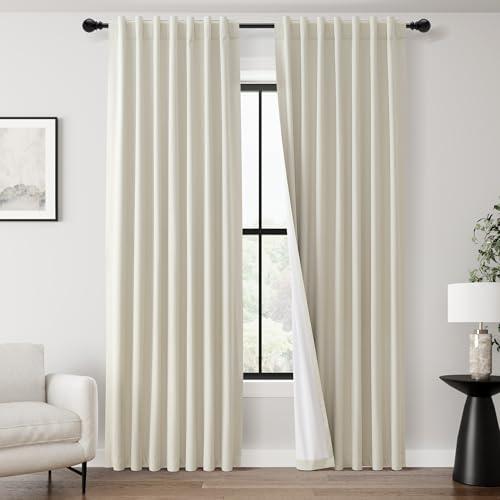 Natural Cream Blackout Curtains for Bedroom Window Back Tab Thermal Insulated Neutral Linen Black Out Curtain Drapes 4 F 44 Inch width Modern Farmhouse Light Blocking Living Room Darkening Curtains 7 FT